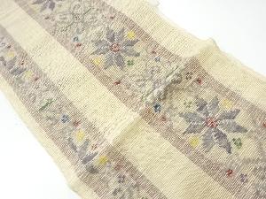 紗紬縞に花模様織出し名古屋帯